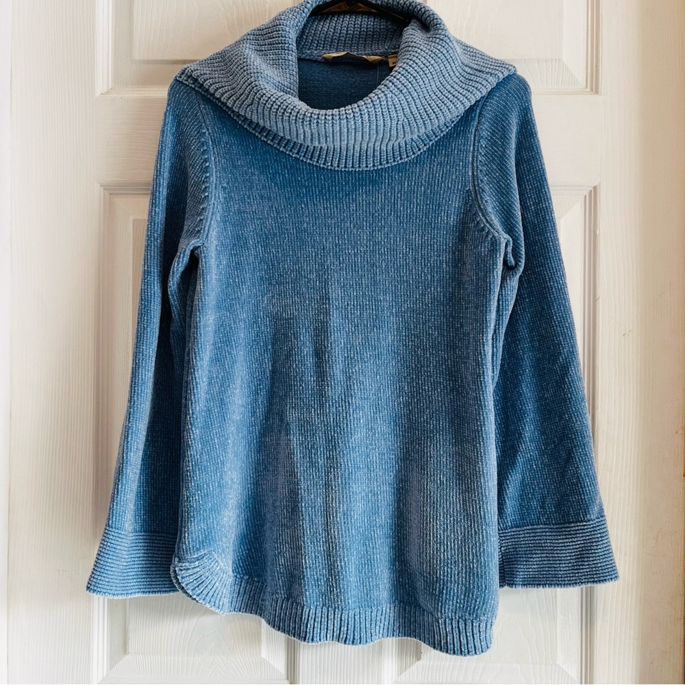 Soft Surroundings Blue Chenille Cowl Neck Sweater - Picture 2 of 11